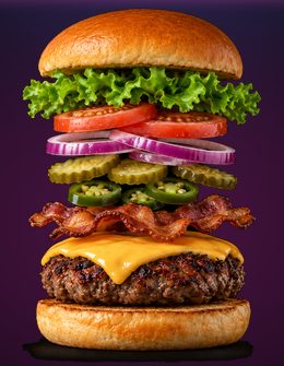 Build-your-own burger with stacked toppings
